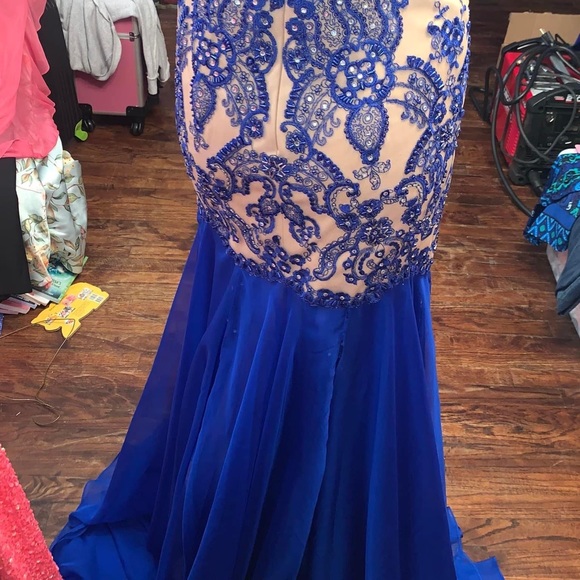 Navy Blue Beaded Prom Dress - Picture 3 of 5